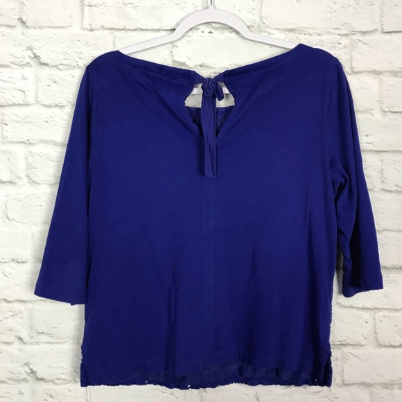 J. Crew Factory M Eyelet Blue Silk Blouse 50275 - Picture 4 of 6
